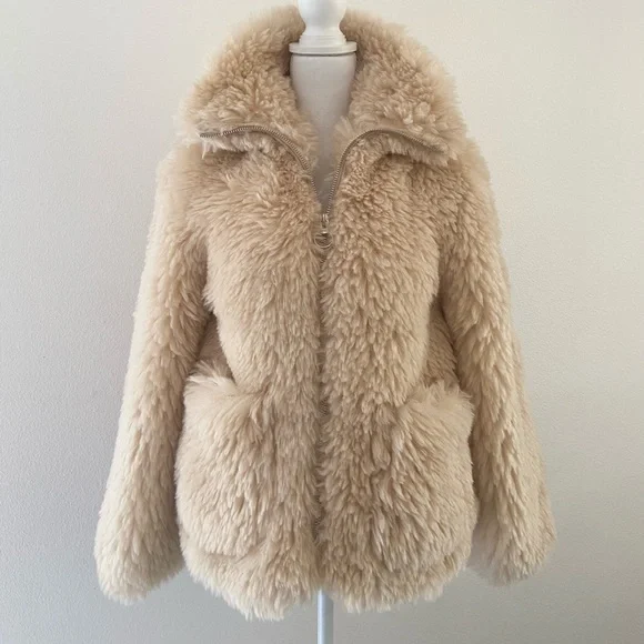 Topshop Jonas faux shearling zip fur coat borg Sherpa - Picture 3 of 14